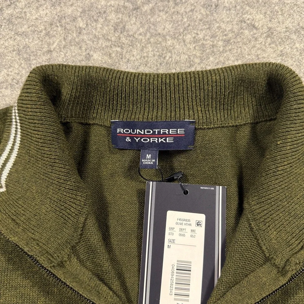 Roundtree & Yorke Sweater Mens‎ Medium Olive Green 1/4 Zip Mock Neck Pullover